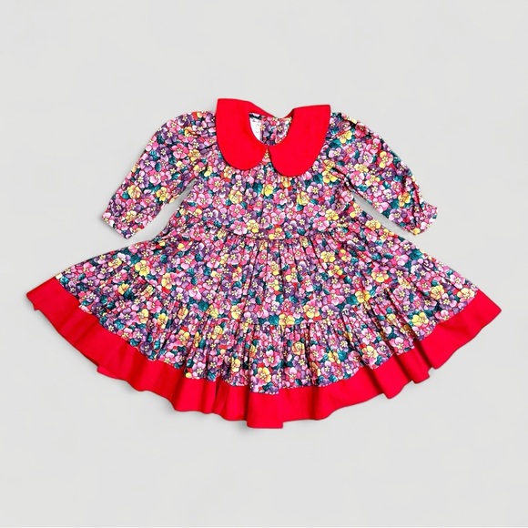 RARE Vintage Petals San Francisco Corduroy Floral Dress with Red Collar - Size 6 - Picture 6 of 7